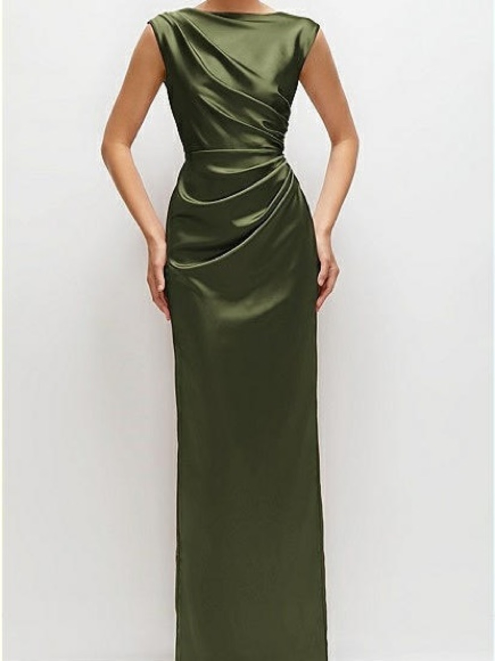 Elegant Olive Green Maxi Dress with Draped Waist
